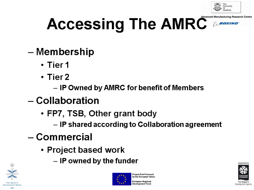 Accessing The AMRC Membership Tier 1 Tier 2 IP Owned by AMRC for benefit